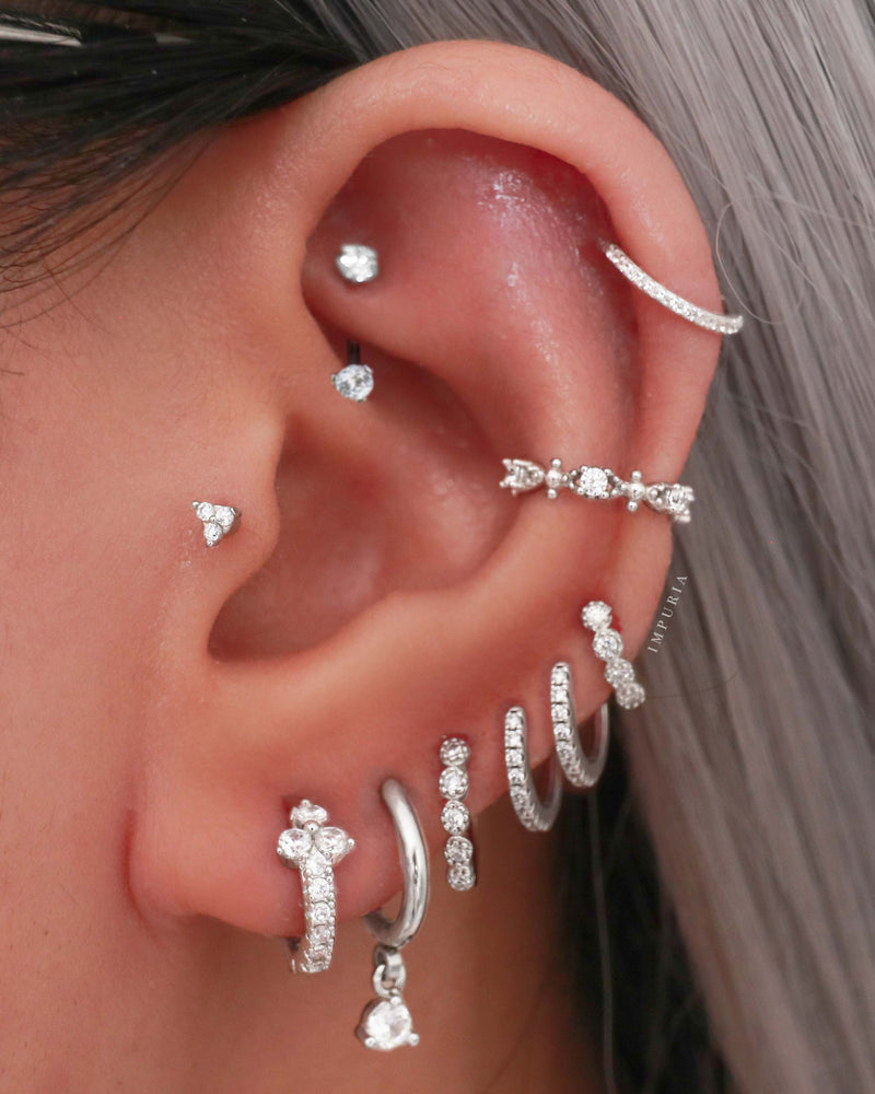 Pretty Ear Piercing Jewelry Ideas for Women Trinity Triple Crystal Cartilage Helix Tragus Conch Earring Stud - www.Impuria.com