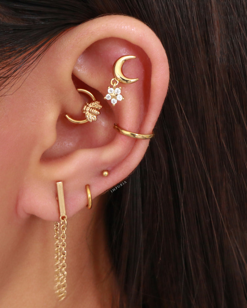 Unique Ear Curation Ideas - Moon Star Flower Cartilage Helix Tragus Conch Earring Stud 16G - www.Impuria.com