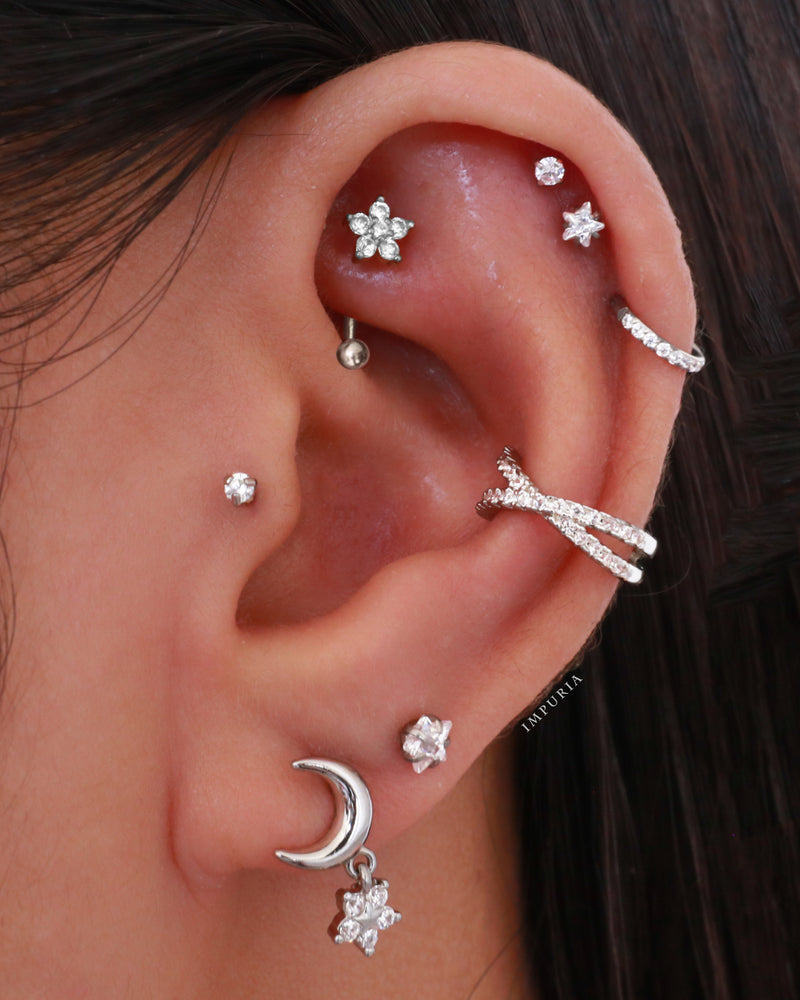 Star Cartilage Helix Multiple Ear Piercing Earring Stud Ideas 16G - www.Impuria.com