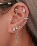 Mai Crystal Two Leaf Lotus Ear Piercing Earring Stud Set