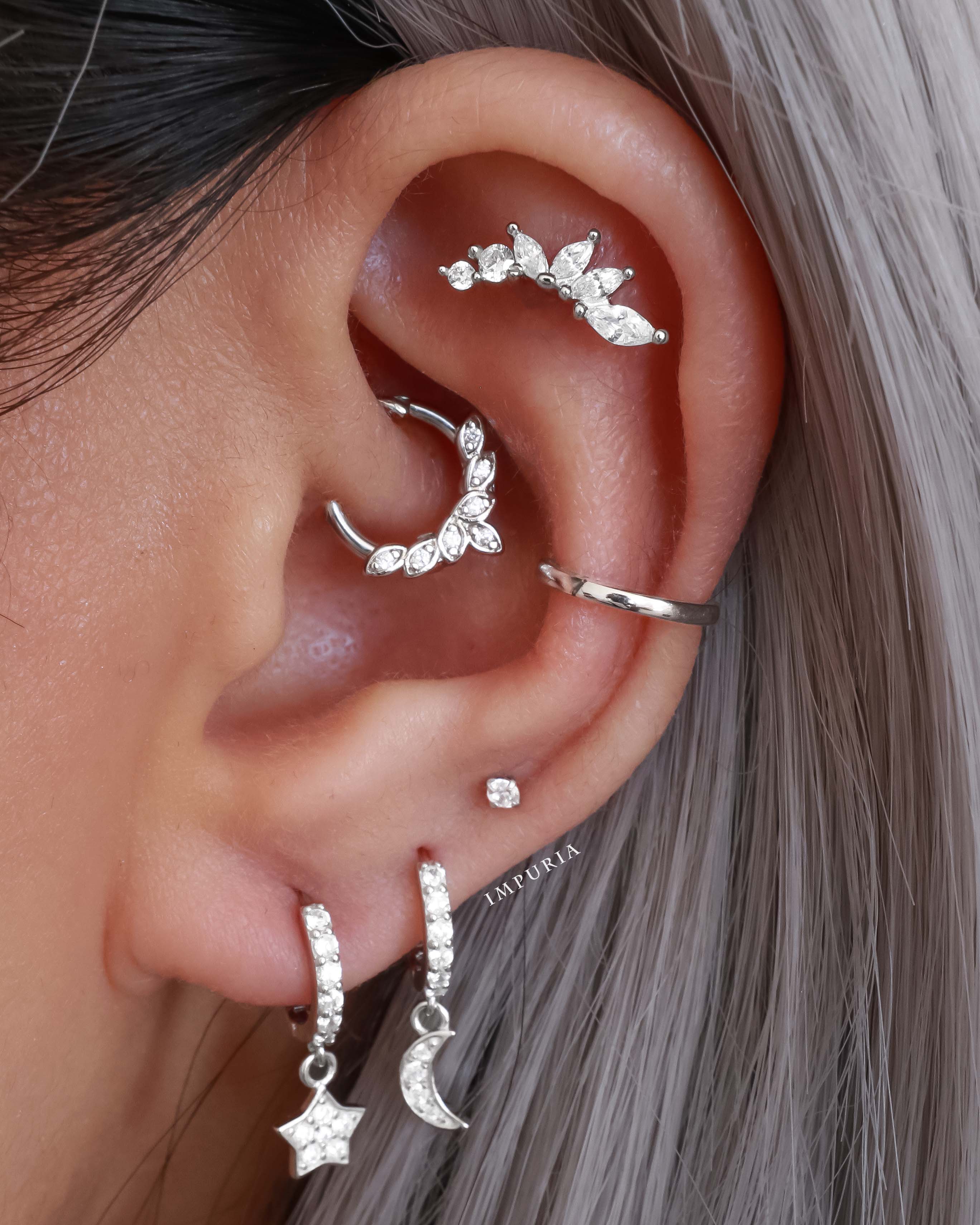 Pretty Multiple Ear Piercing Jewelry Ideas - Cartilage Helix Silver Earring Stud - www.Impuria.com