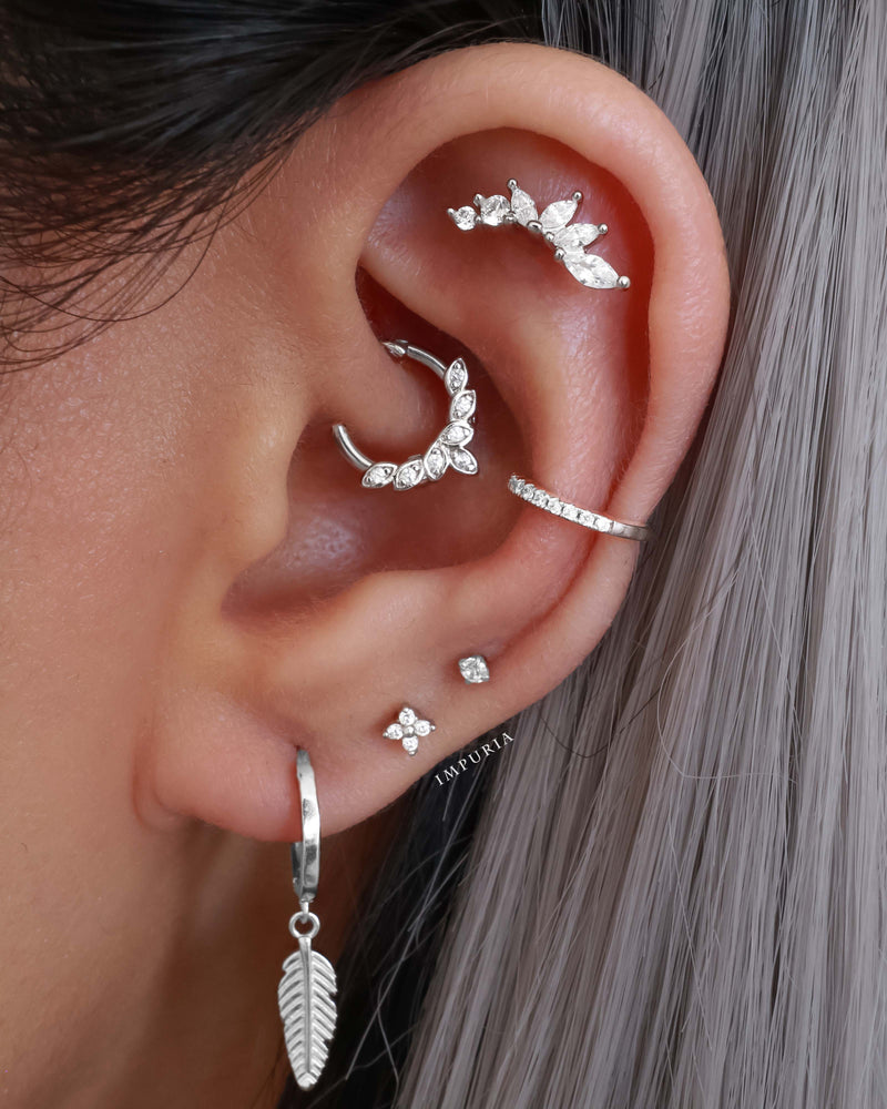 Multiple Ear Piercing Ear Curation Ideas for Women - Clover Cartilage Helix Tragus Conch Earring Studs 16G - www.Impuria.com