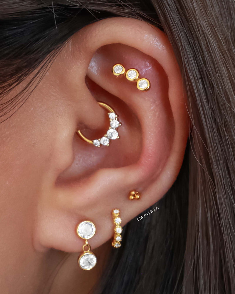 Toki Triple Crystal Bezel Ear Piercing Earring Stud
