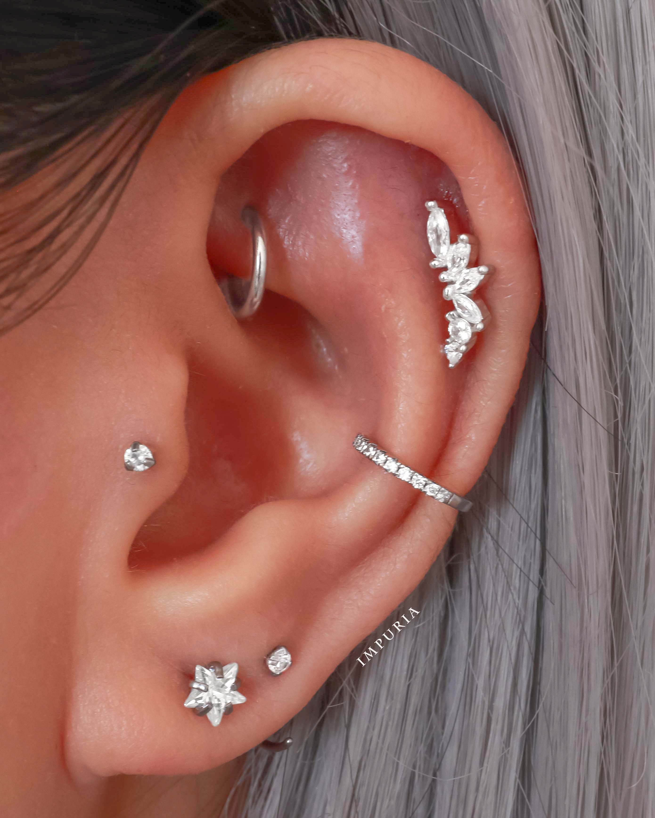 Pretty Multiple Ear Piercing Jewelry Ideas - Cartilage Helix Silver Earring Stud - www.Impuria.com