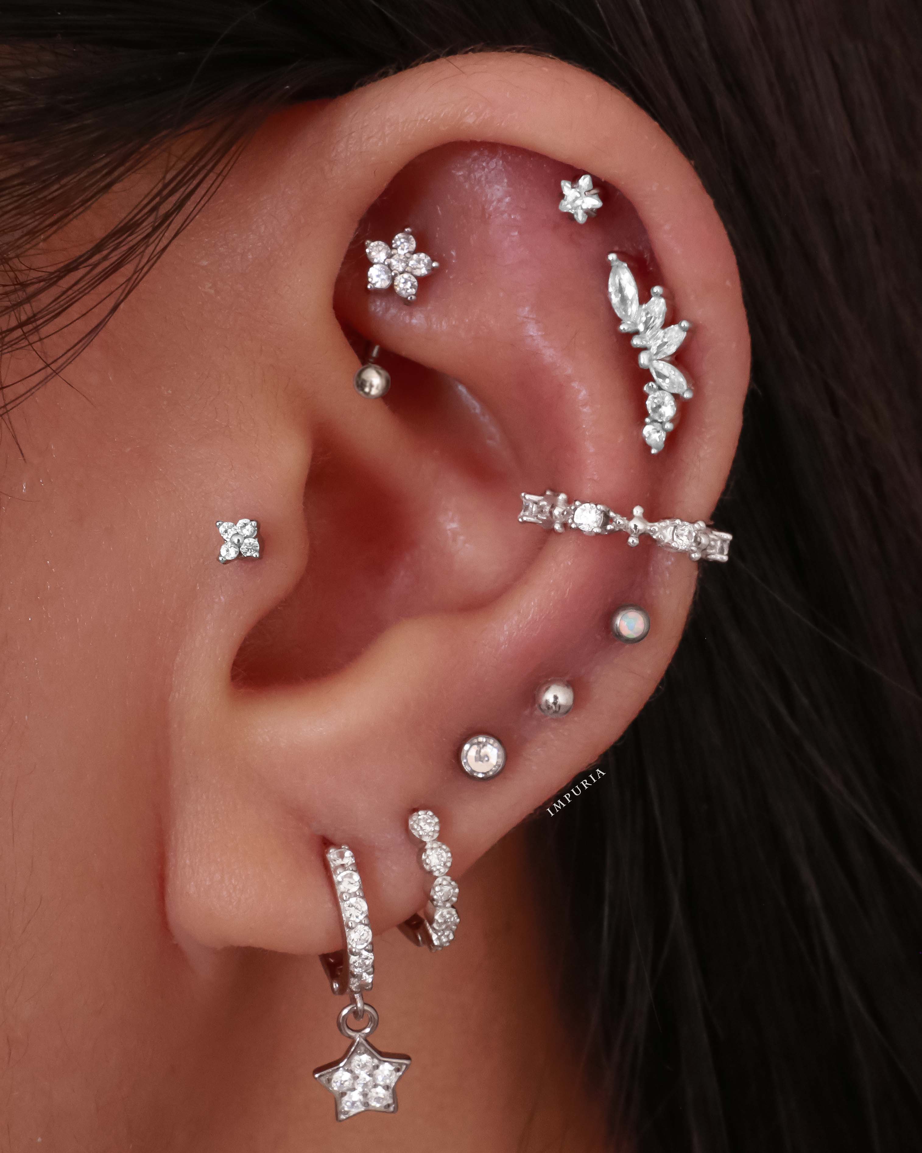 Beautiful Flower Rook Ear Piercing Earring Curved Barbell 16G - www.Impuria.com #rook