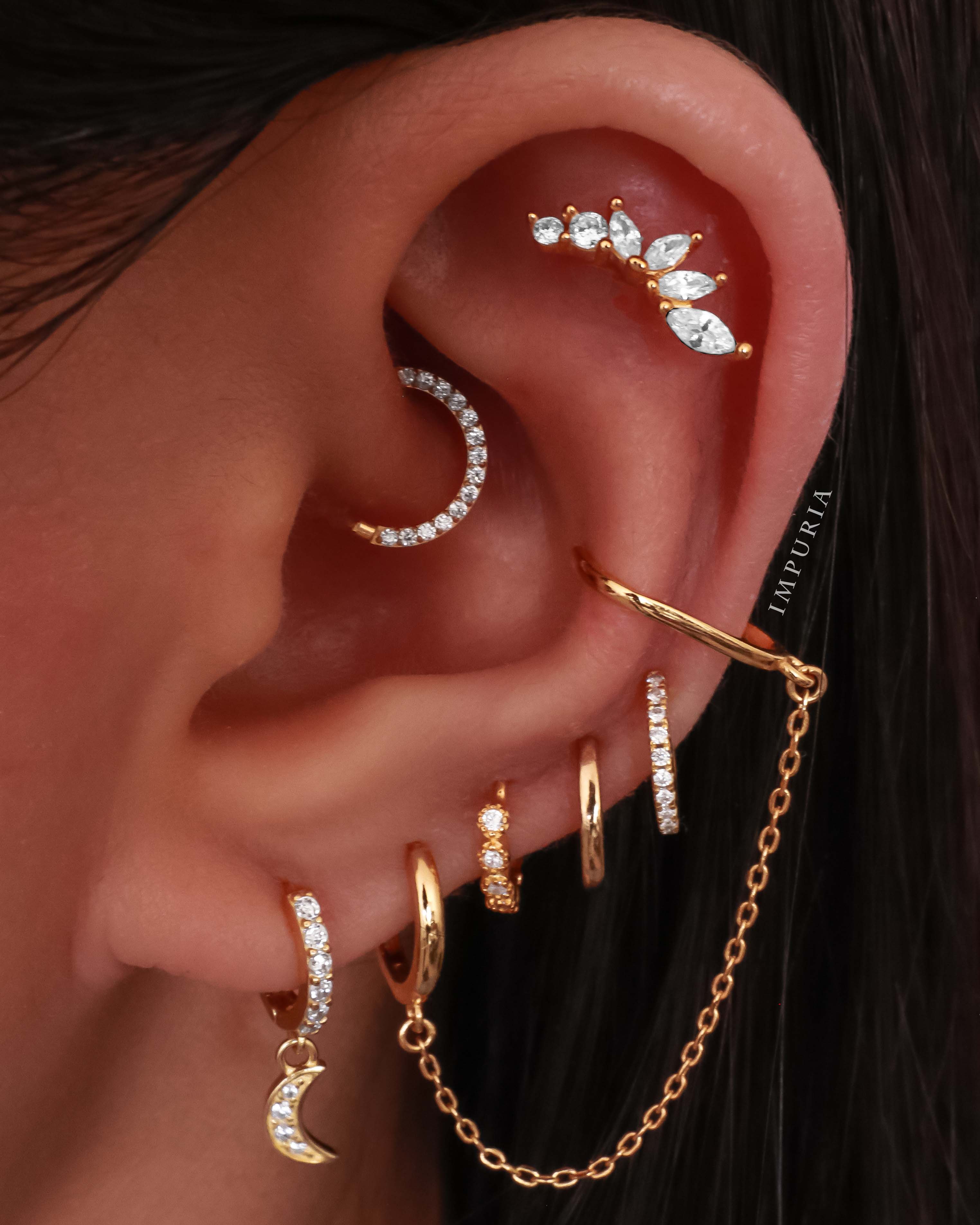 Pretty Gold Multiple Ear Piercing Ideas - Moon Star Crystal Huggie Hoop Earrings - www.Impuria.com