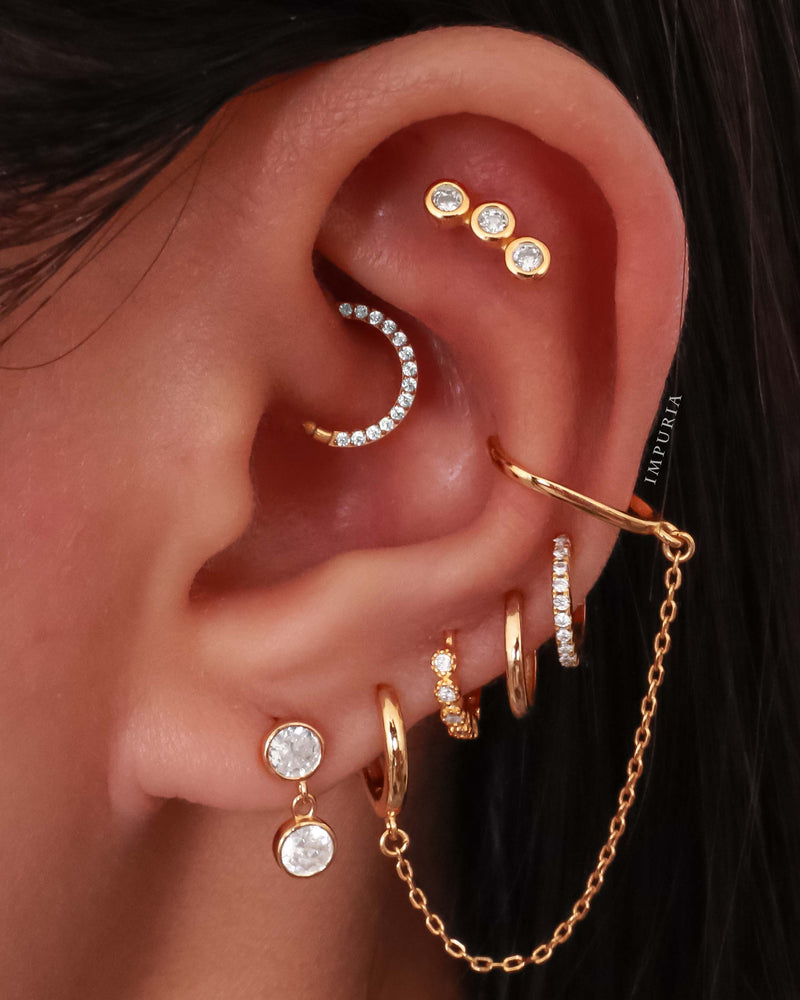 Cute Ear Curation Ideas Gold Chain Conch Huggie Hoop Earrings - www.Impuria.com