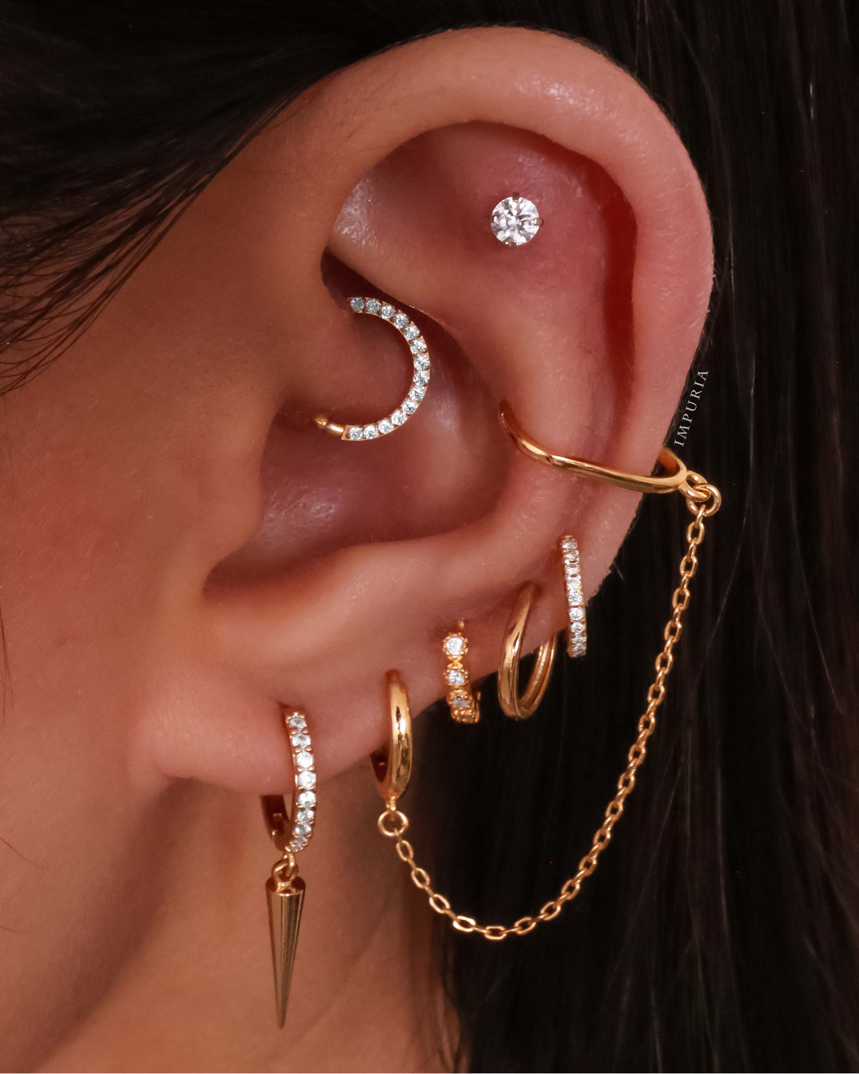 All the Way Around Cartilage Helix Lobe Multiple Ear Piercing Placement Curation Ideas - www.Impuria.com