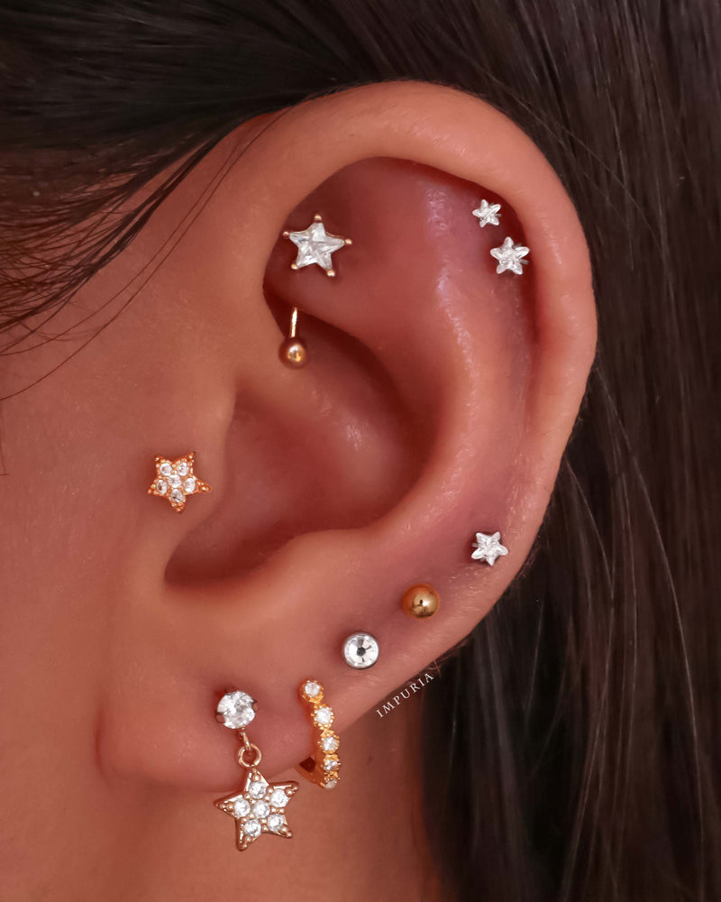 Cute Gold Star Rook Earring Curved Barbell Celestial Ear Curation Ideas - ideias fofas de piercing na orelha - www.Impuria.com 
