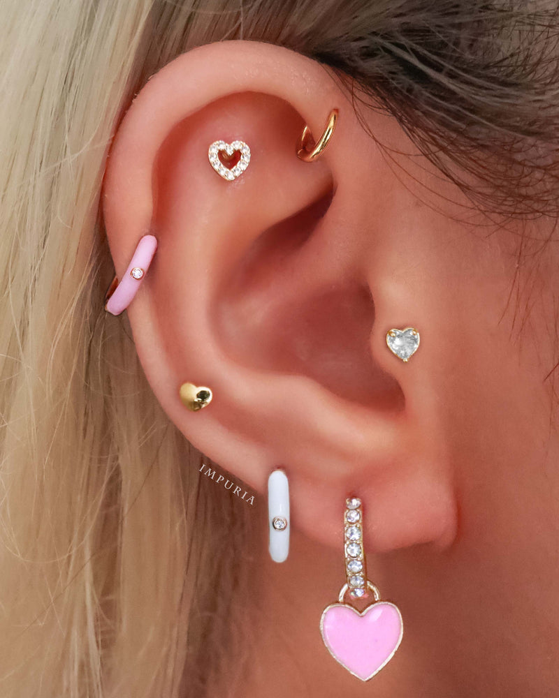 Laquer Crystal Bezel Enamel Hoop Huggie Earrings