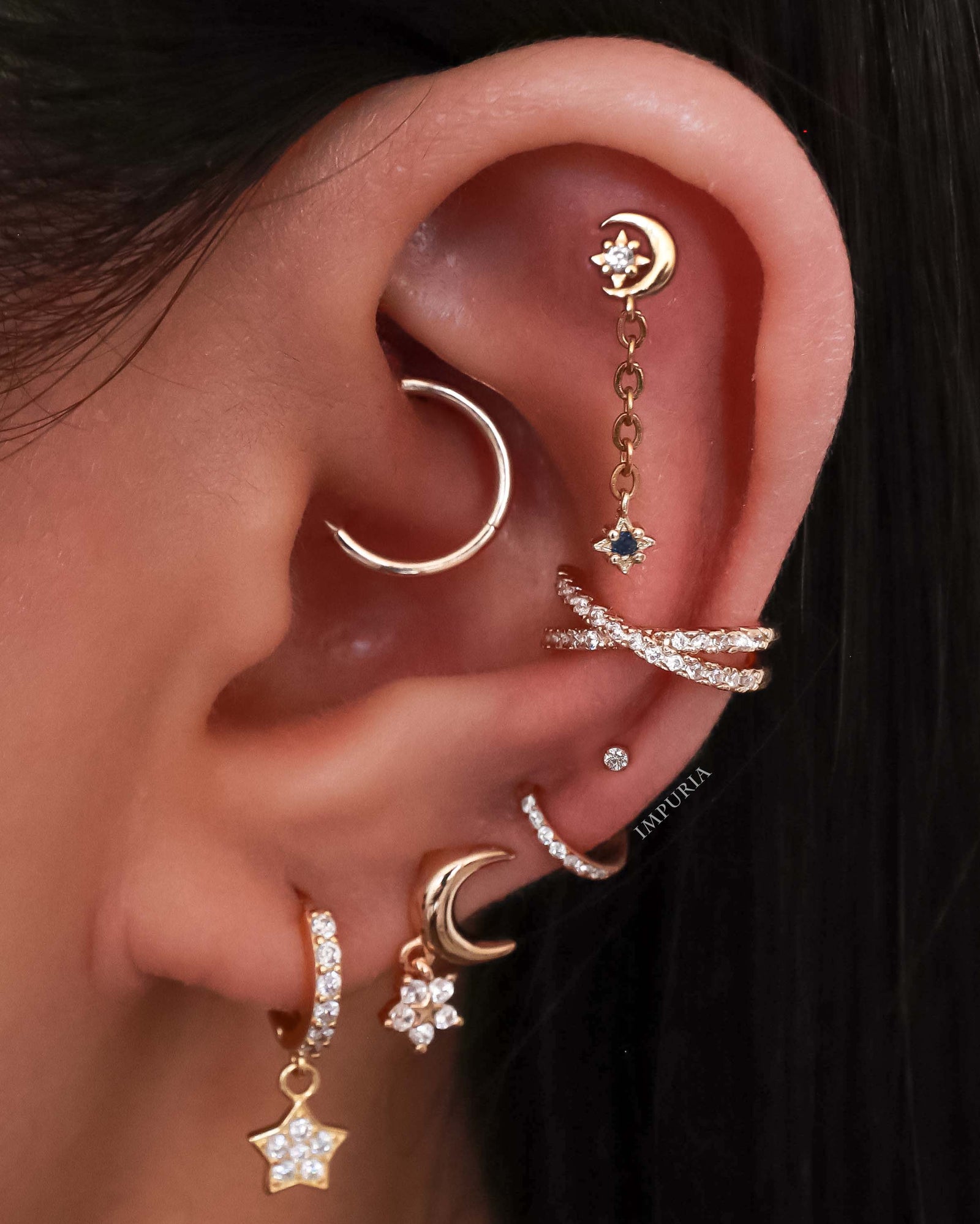 Moon Star Huggie Hoop Earrings Crystal Celestial Ear Piercing Jewelry ...