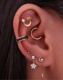 Zodiac Celestial Moon & Star Chain Drop Ear Piercing Earring Stud Set