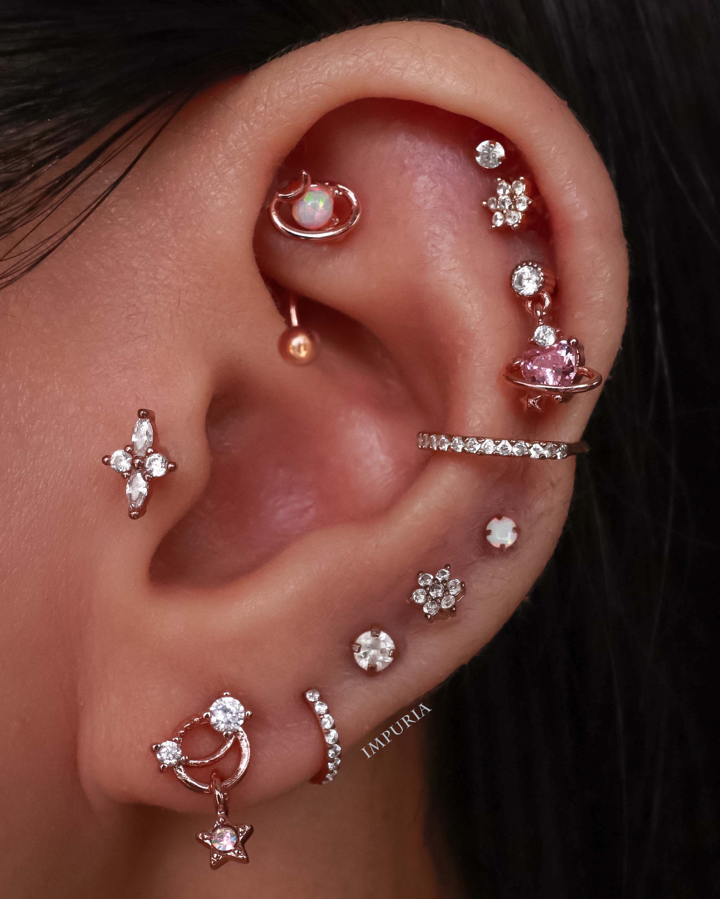 All the Way Around Cartilage Helix Lobe Multiple Ear Piercing Placement Curation Ideas - www.Impuria.com
