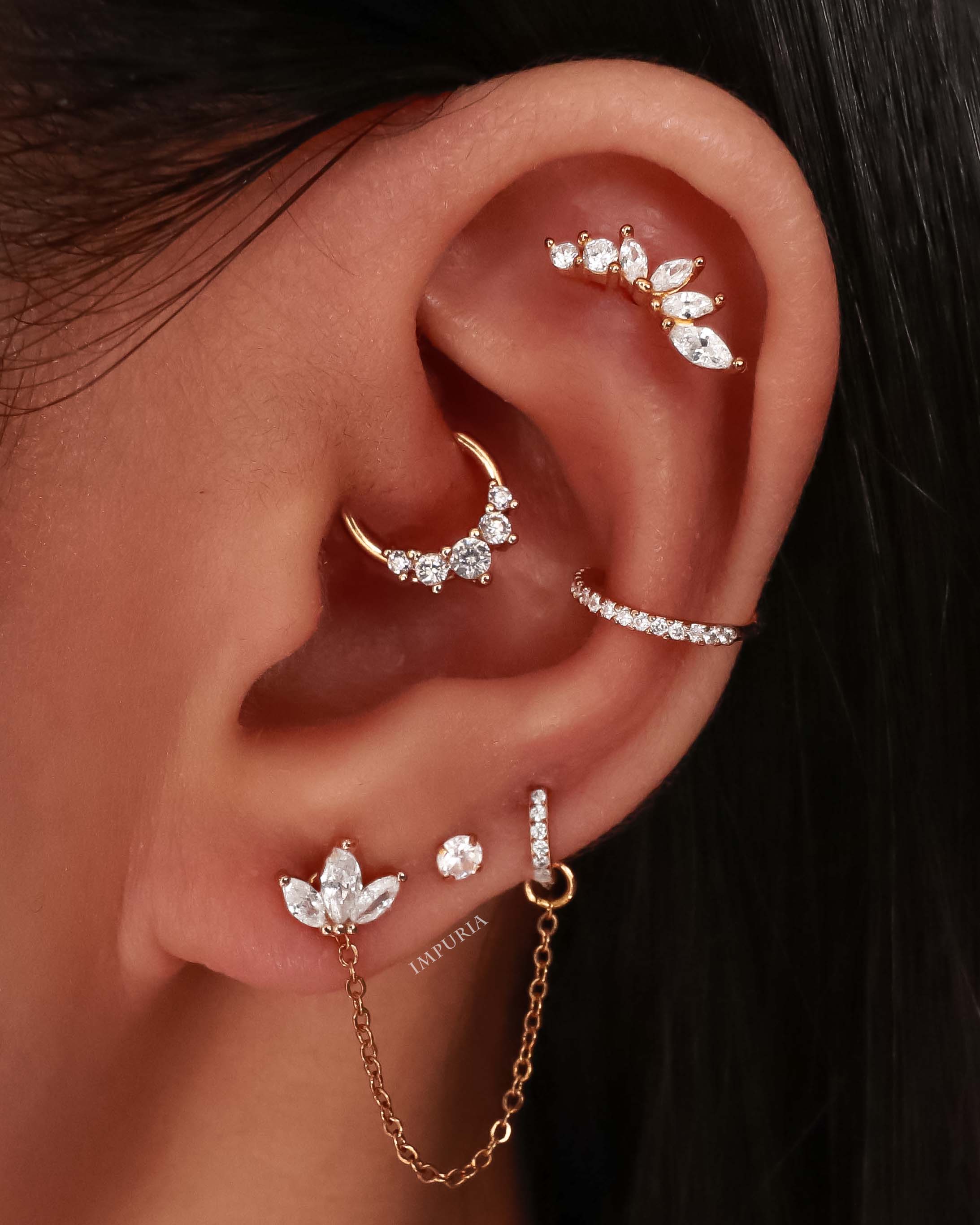 Cute Crystal Lotus Flower Flat Cartilage Helix Multiple Ear Piercing Jewelry Ideas for Women - www.Impuria.com
