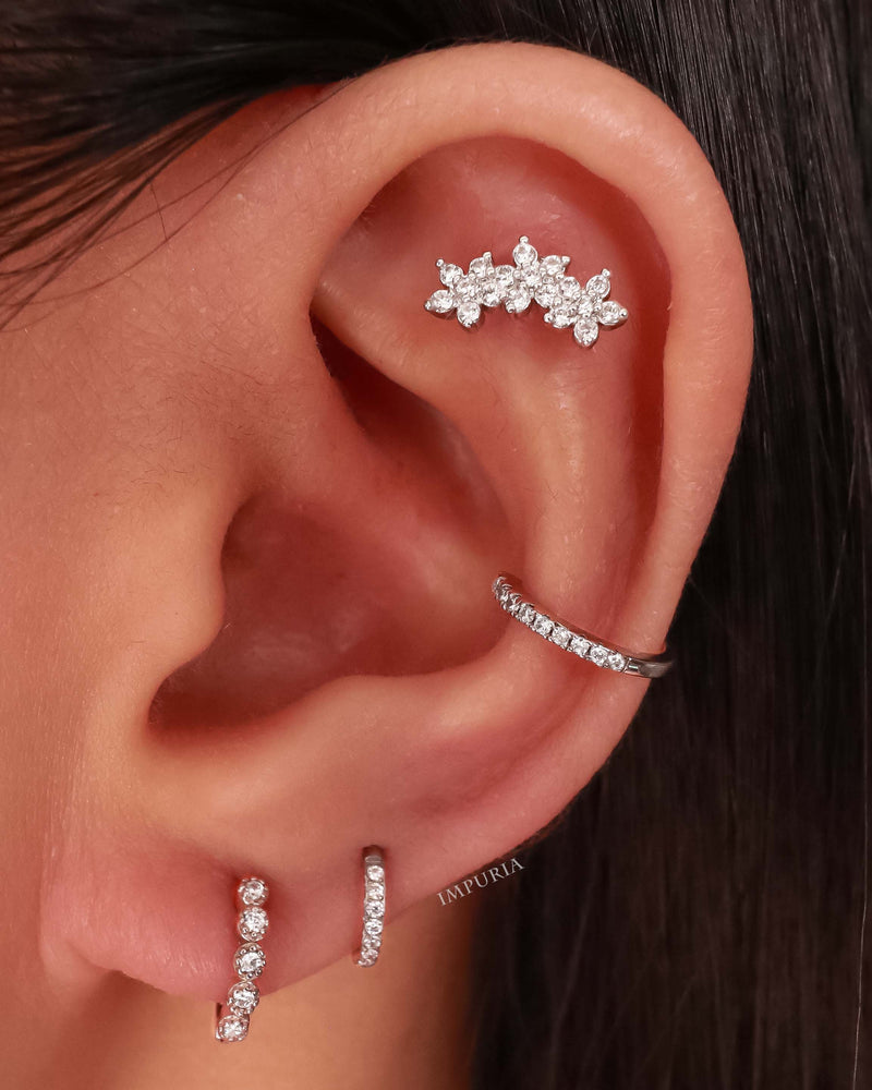 Crystal Trinity Threaded Flat Back Earring | Maison Miru
