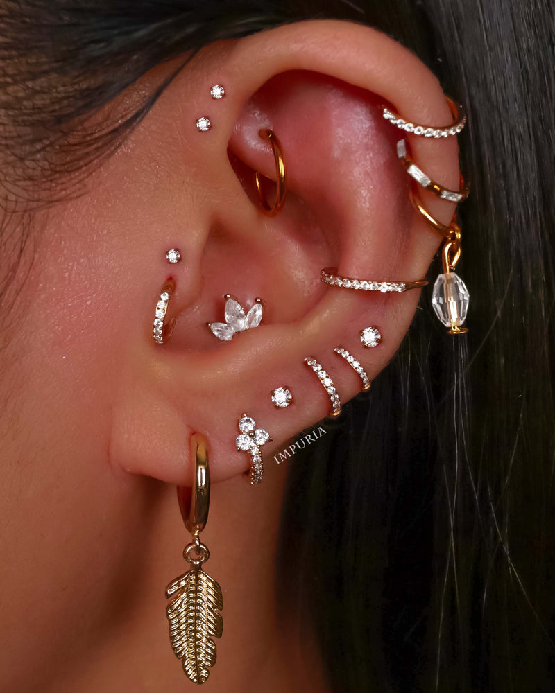 Crystal Trinity Lotus Hoop Huggie Earrings - Multiple Ear Piercing Ideas - www.Impuria.com