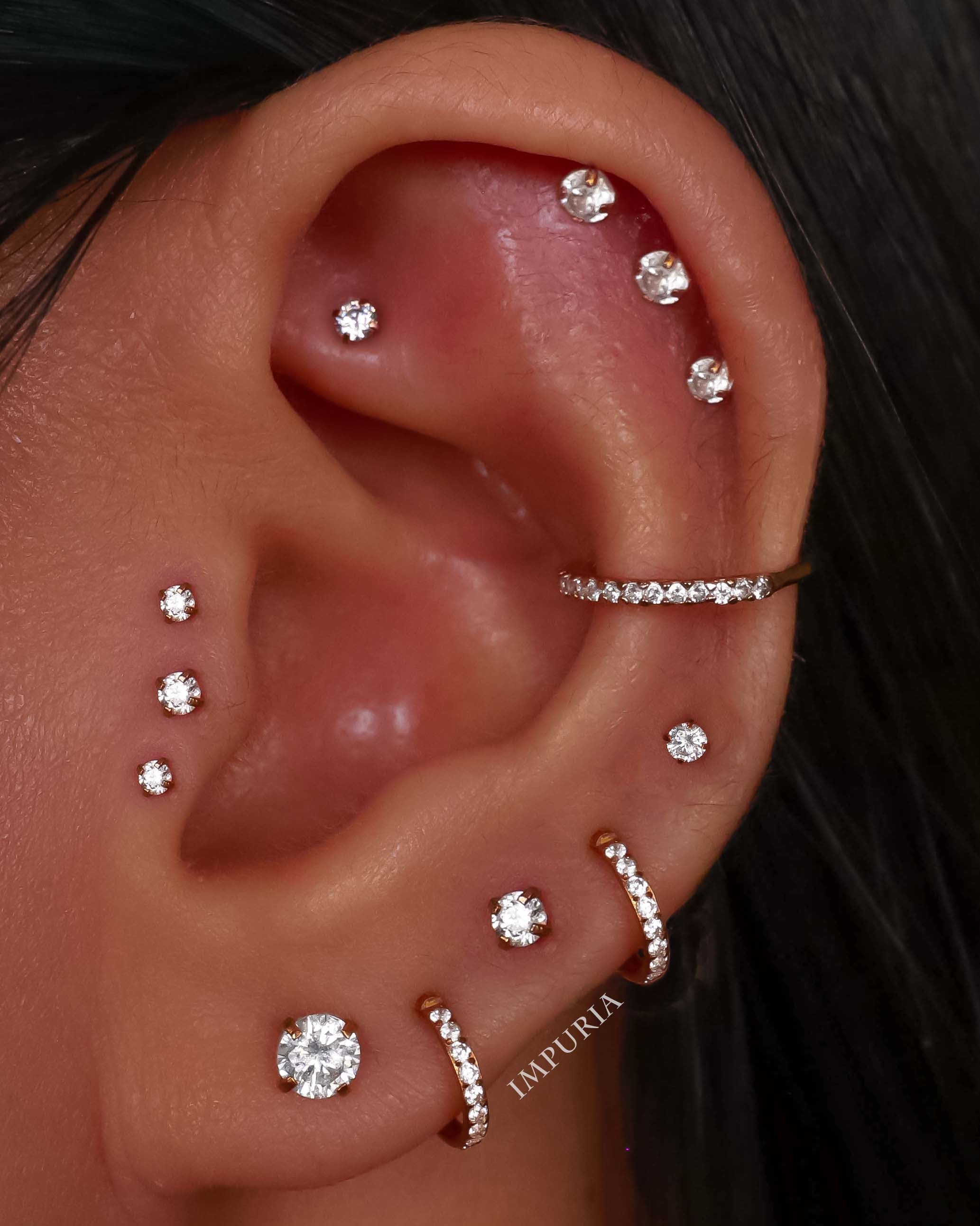 Pretty Crystal Ear Piercing Ring Hoop for Cartilage Helix Rook Tragus in Rose Gold, Gold, Silver - www.Impuria.com