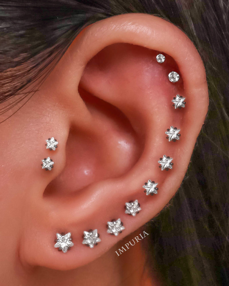 All the Way Around Star Cartilage Helix Earlobe Multiple Ear Piercing Ideas Earring Studs -  ideias fofas de piercing na orelha - www.Impuria.com