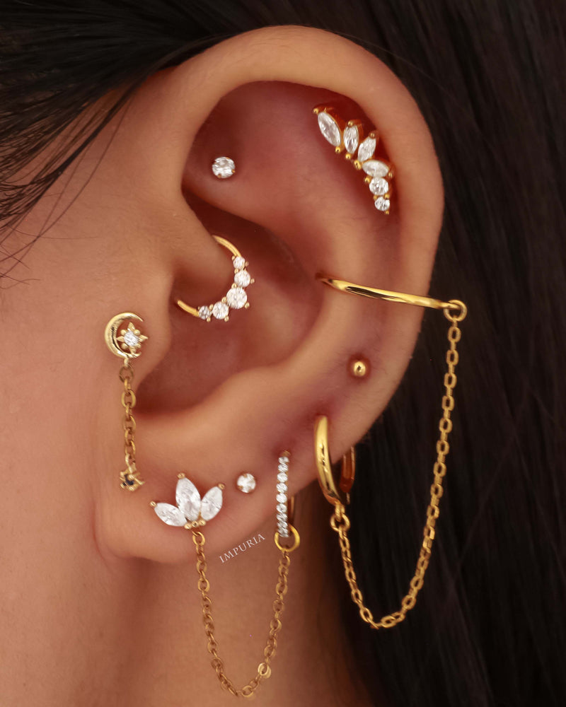 Simple Cartilage Ball Stud Earrings  Chain Ear Curation Piercing Ideas for Women - www.Impuria.com
