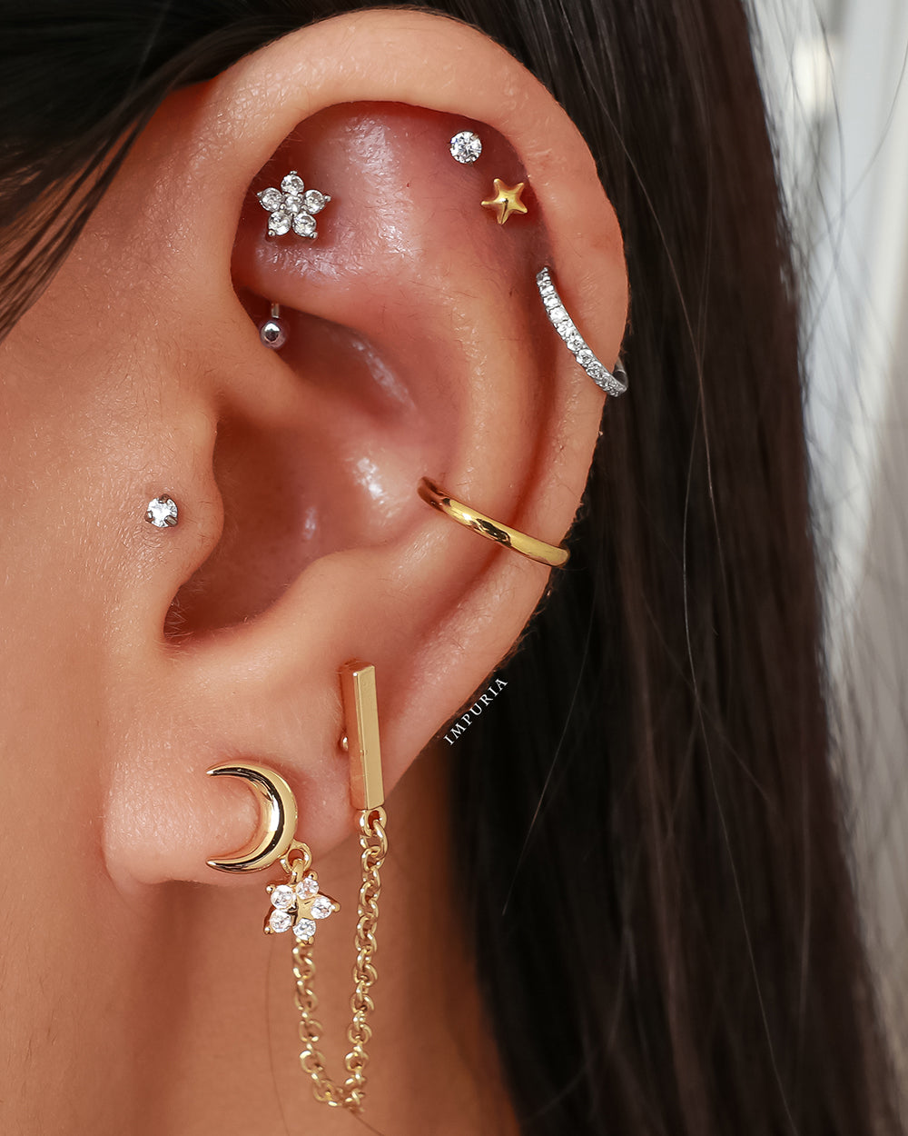 Crystal Flower Rook Earring Ear PIercing Jewelry Curved Barbell - www.Impuria.com