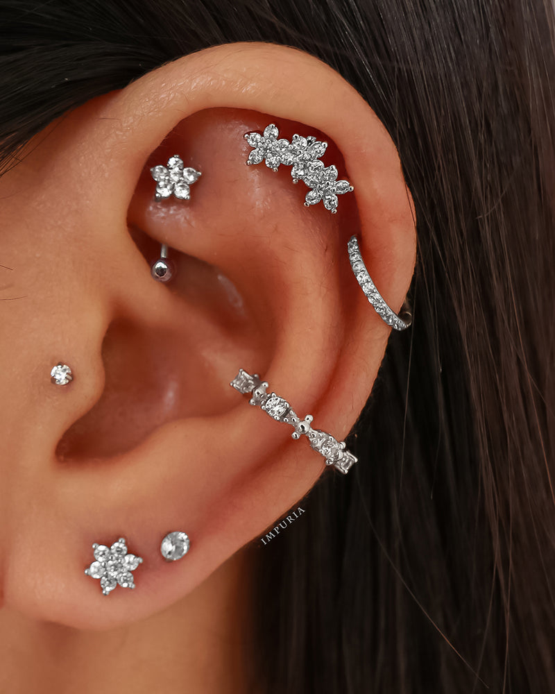 Crystal Flower Rook Earring Ear PIercing Jewelry Curved Barbell - www.Impuria.com
