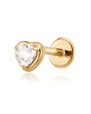 Love Crystal Heart Threaded 14K Gold Earring Stud
