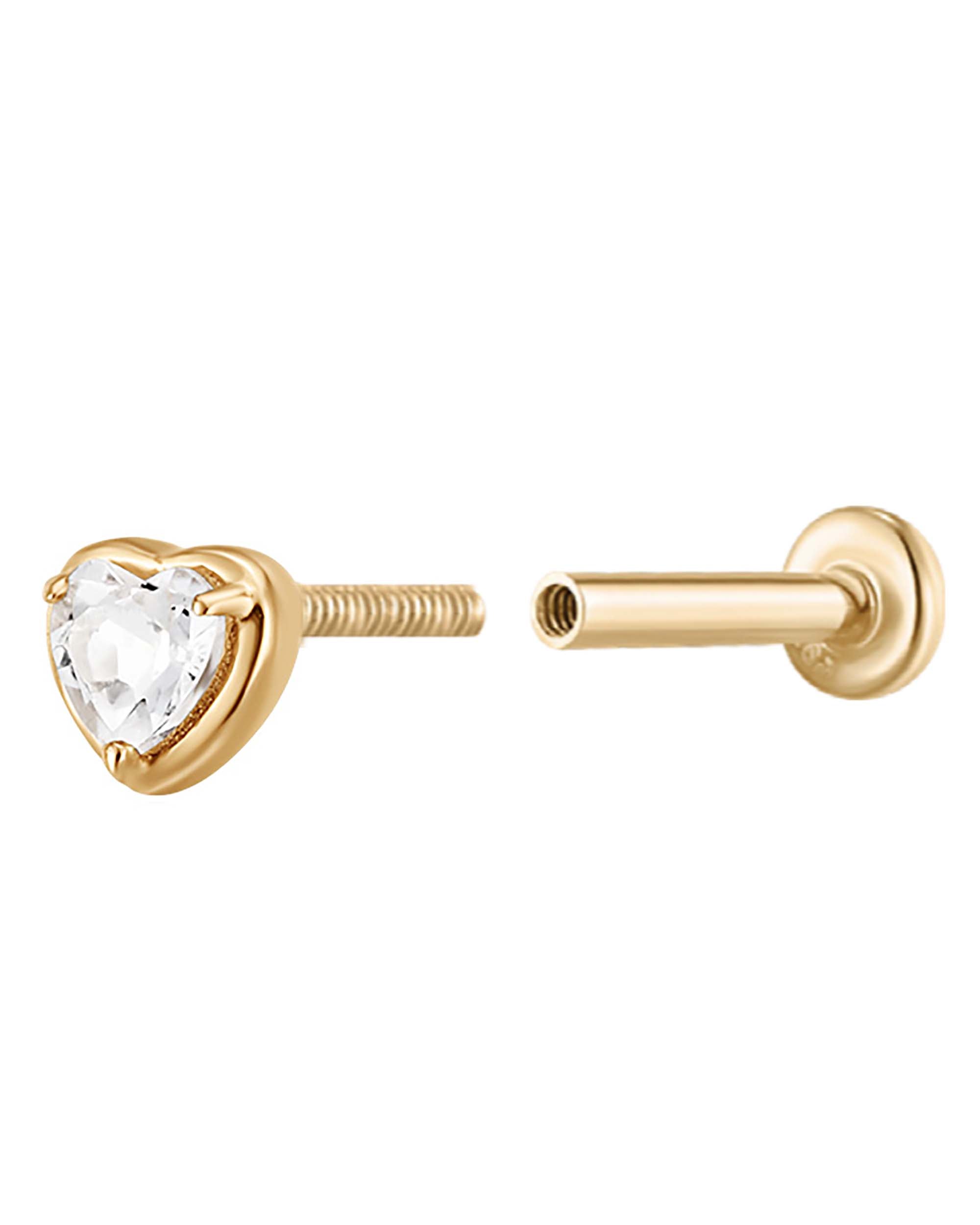 Love Heart 14K Gold Flat Back Stud