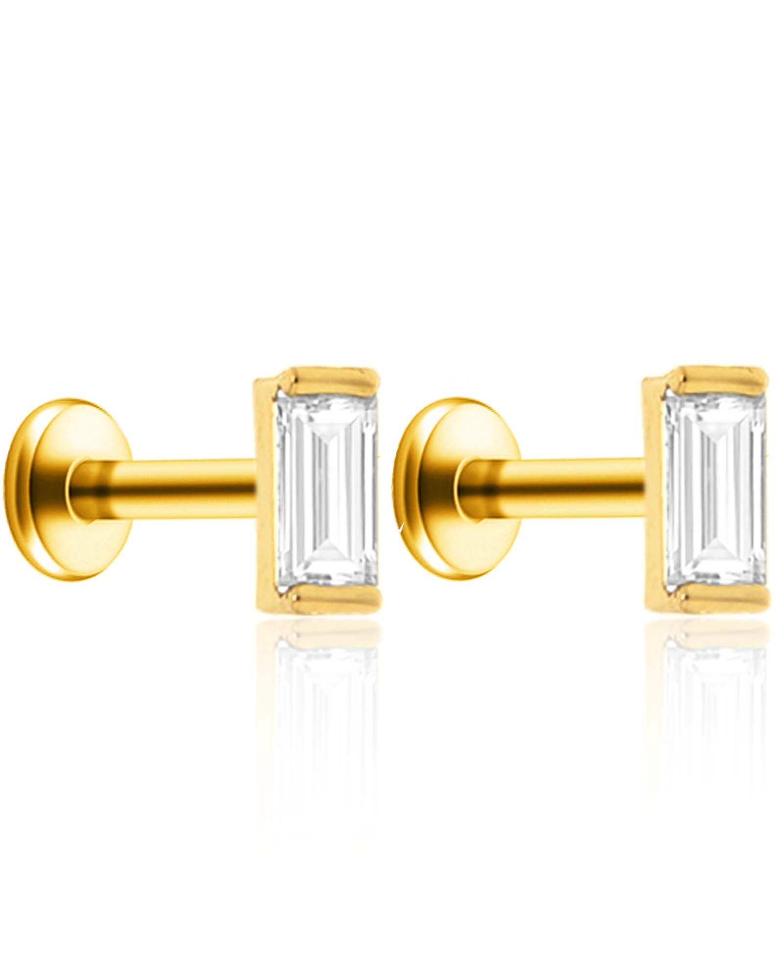 Baguette Emerald Ear Piercing Earring Stud for Cartilage Helix Tragus Conch - www.Impuria.com