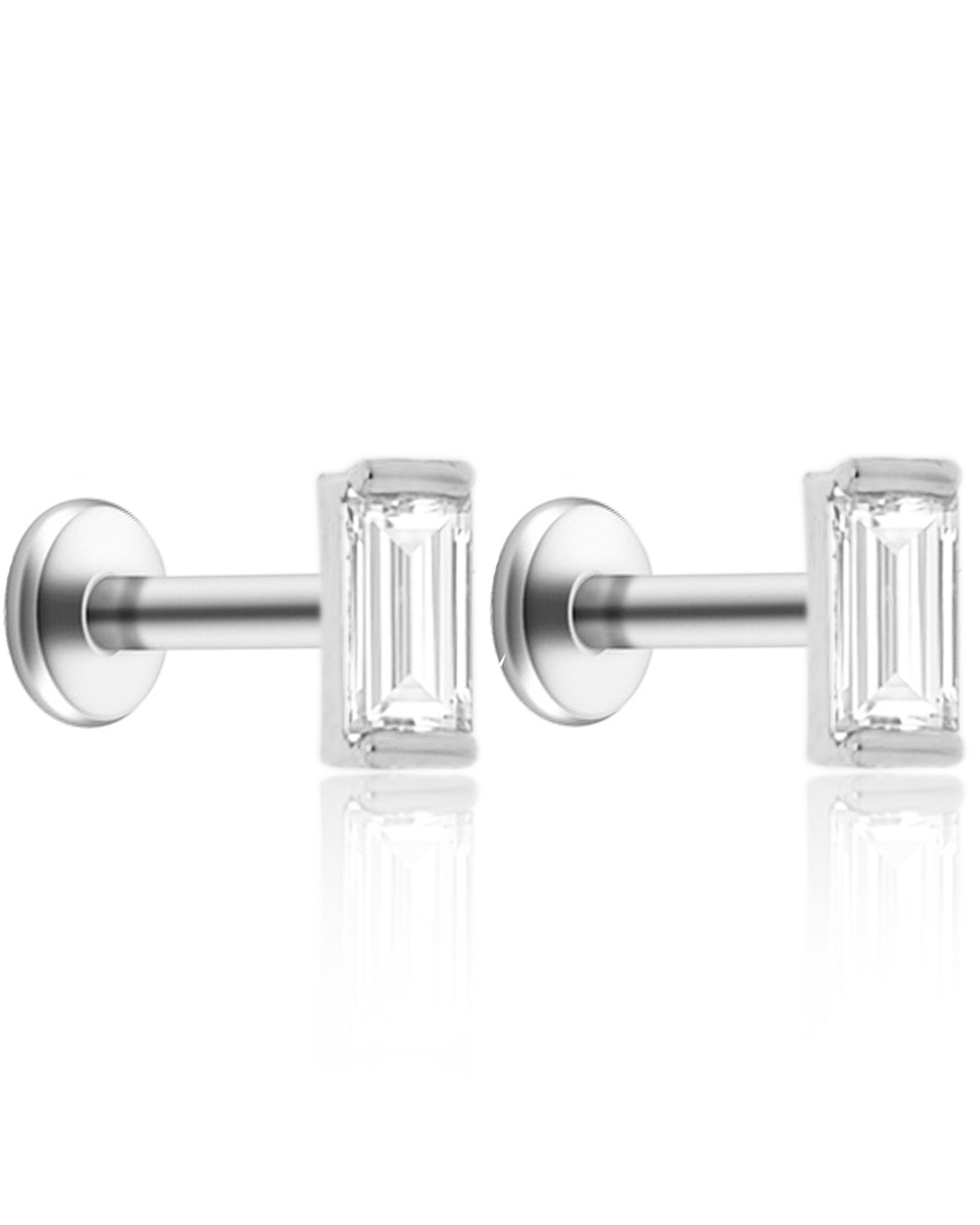 Baguette Emerald Ear Piercing Earring Stud for Cartilage Helix Tragus Conch - www.Impuria.com