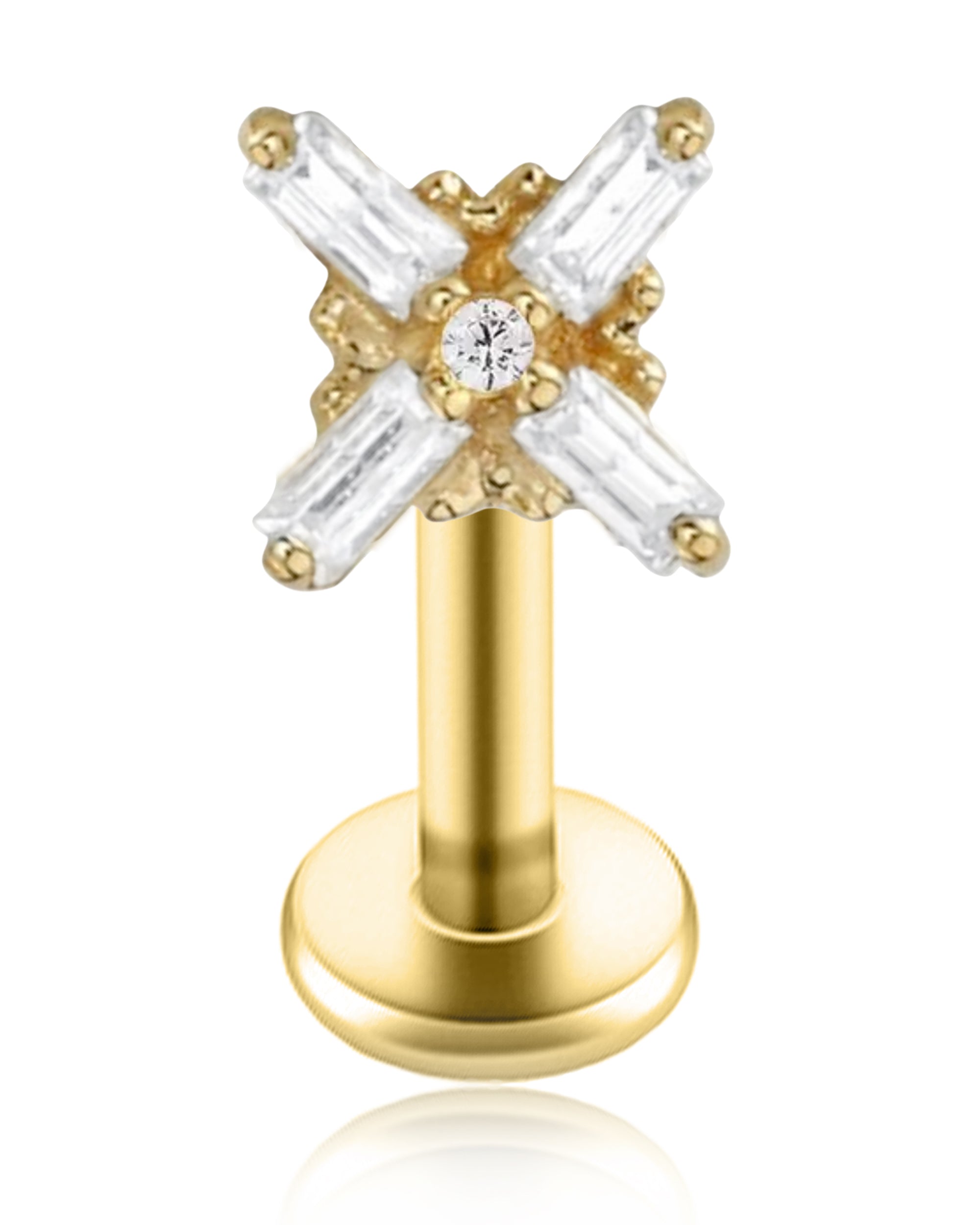Diamond Cross 14K Gold Flat Back Stud Rose / 14g (1.6mm) 1/4 (6mm) - Quality Jewelry Made in USA