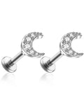 Crystal Crescent Moon Ear Piercing Earring Stud Jewelry for Cartilage Helix Conch Tragus in Gold or Silver - www.Impuria.com