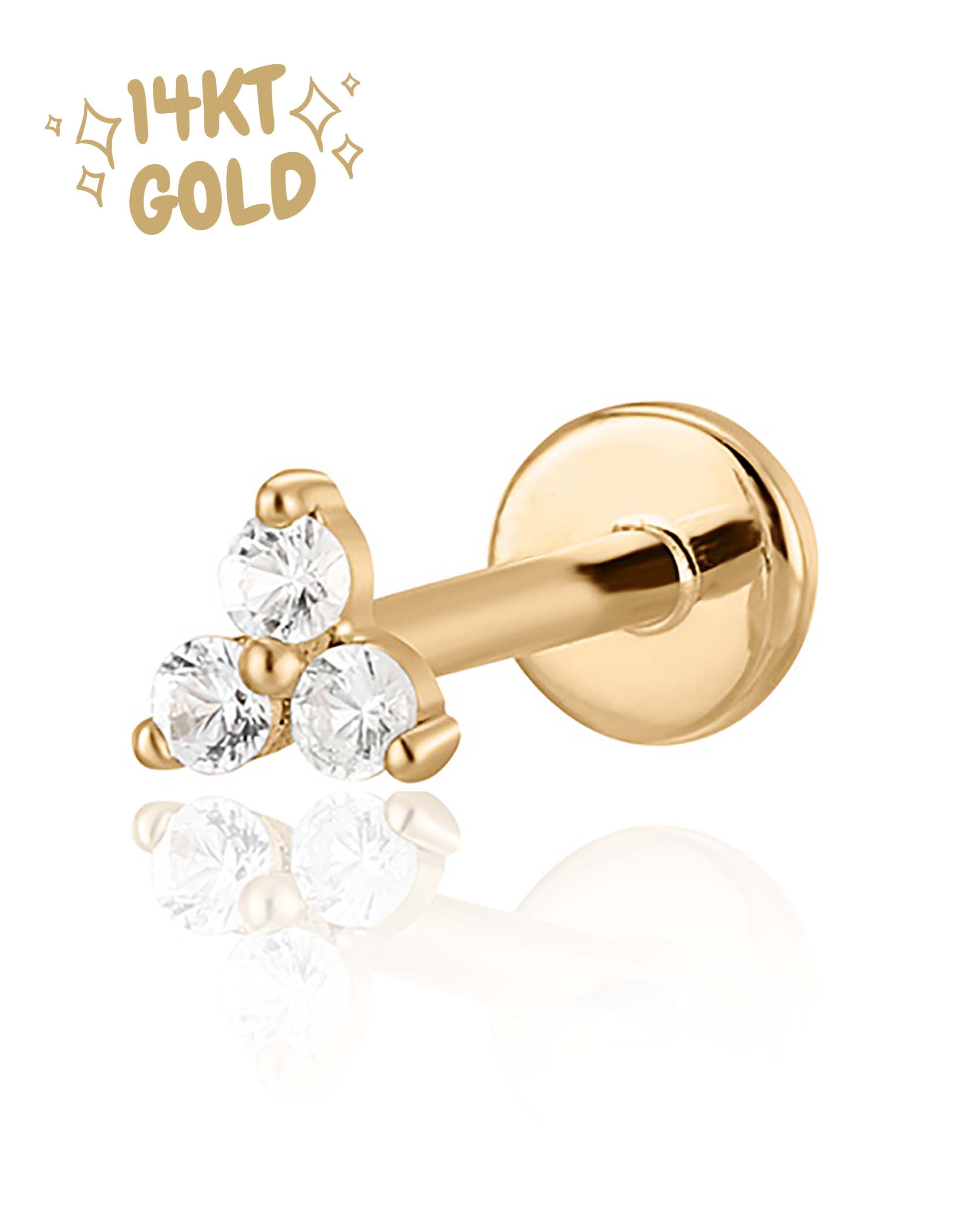 Trine Triple 14K Gold Flat Back Stud