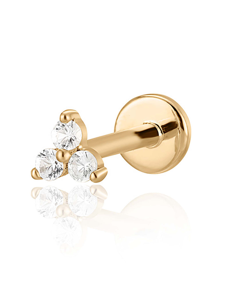 Trine Triple Crystal Threaded 14K Gold Earring Stud