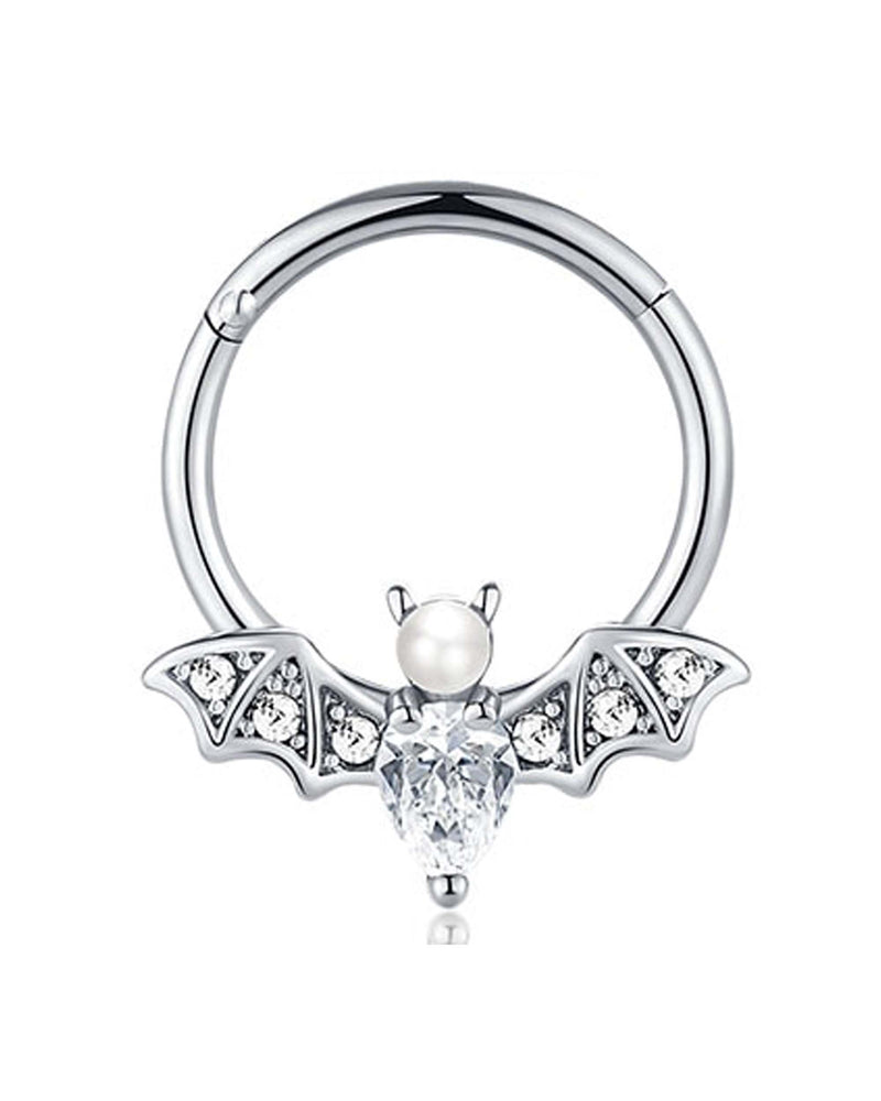 Vanita Pearl & Crystal Bat Ear Piercing Ring Hoop Clicker