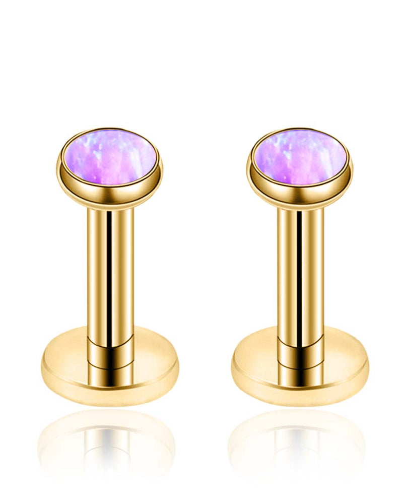 16g Titanium Flat Back Earring Stud 4mm Bezel Set Aurora Borealis Gemstone Conch Helix Earlobe Jewelry 16g 5/16 / Rose Gold