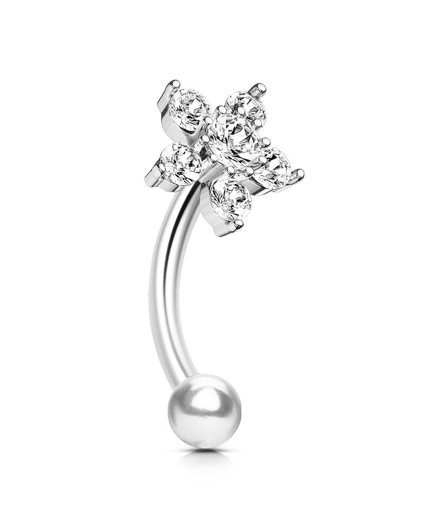 flower rook earring curved barbell piercing jewelry jewellery in silver surgical stainless steel - www.Impuria.com