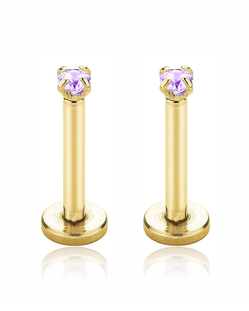 16G 5/16" Double Prong Set CZ Internally Threaded Steel Helix Tragus Earring