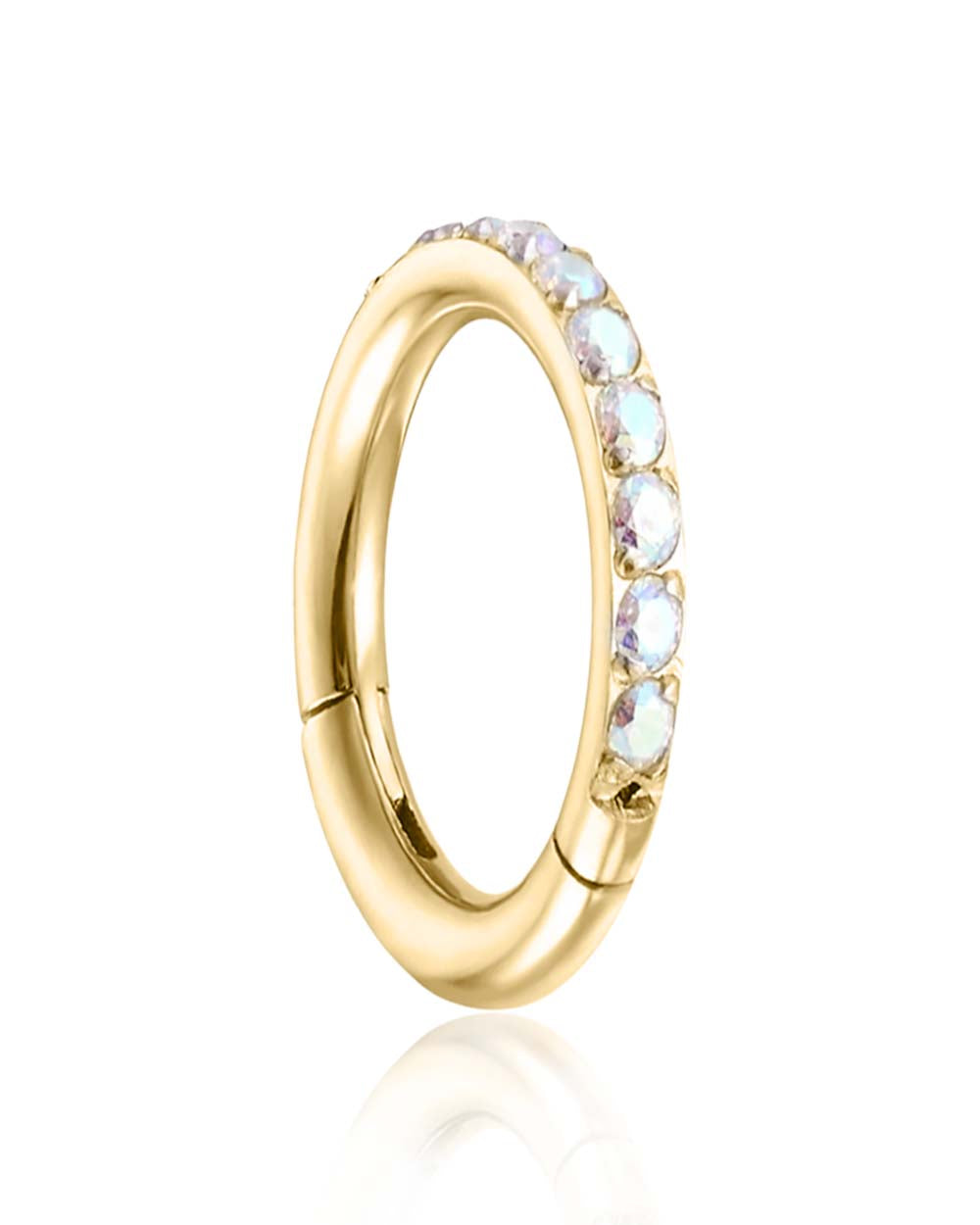 Glitter Aurora Borealis Crystal Pave Eternity Hinged Segment Hoop Ring Clicker