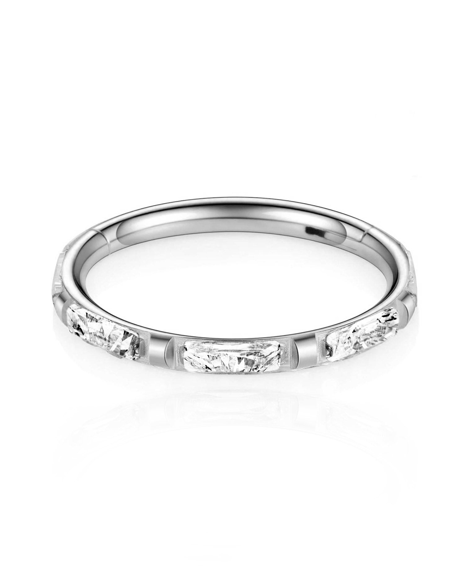 Celine Crystal Baguette Eternity Hinged Segment Hoop Ring Clicker Cartilage Earring - www.Impuria.com