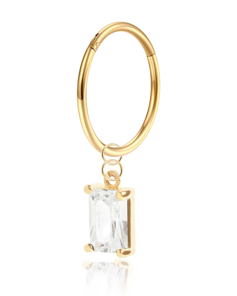 Belamy Baguette Crystal Drop Polished Hinged Segment Hoop Ring Clicker