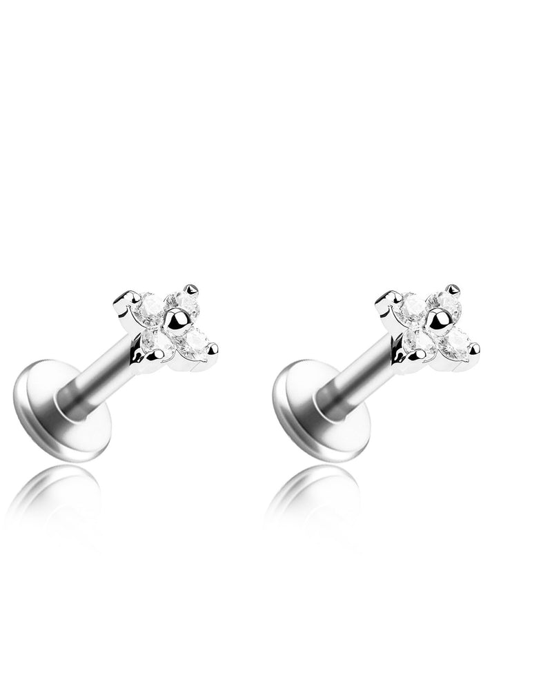 18G/16G Tiny Flower Tragus Flat Back Labret Stud 925 Sterling Silver Tragus Flat  Back Earring Helix Conch Earring Cartilage 