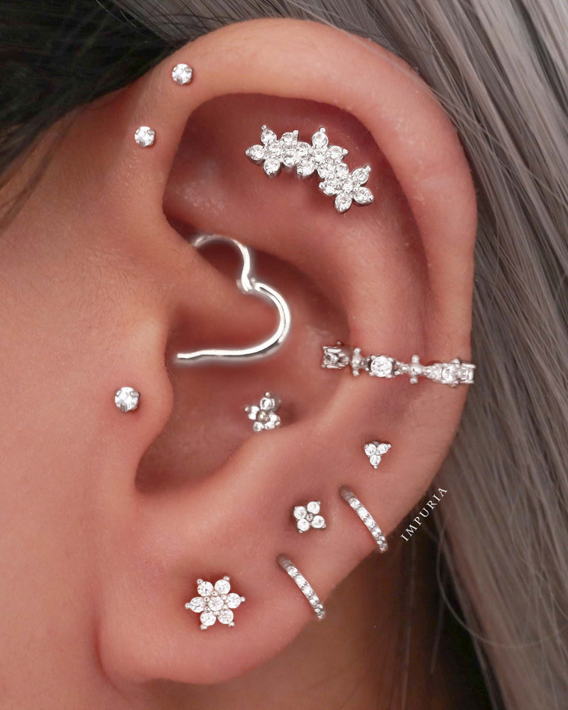 Flower Ear Piercing Curated Ears Ideas for Women Crystal Prong Earring Stud for Cartilage Helix Tragus Conch - www.Impuria.com