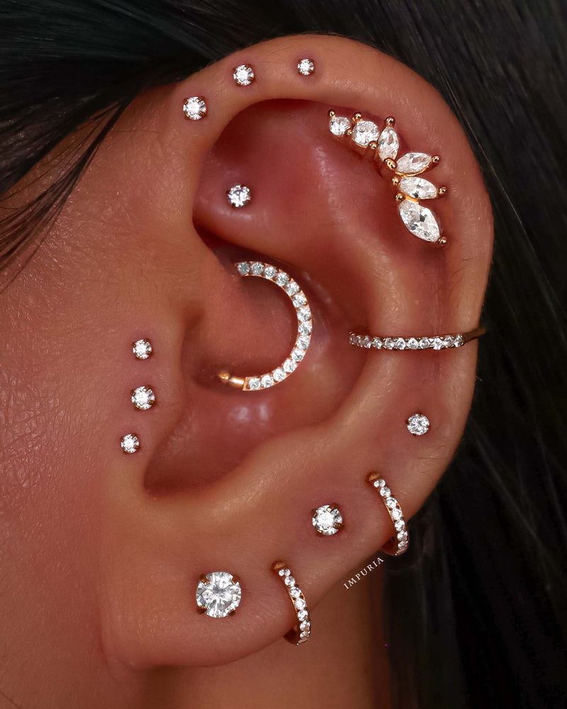 Aesthetic Multiple Ear Piercing Ideas - Cartilage Helix Leaf Crystal Earring Stud - ideias de piercing na orelha - www.Impuria.com 