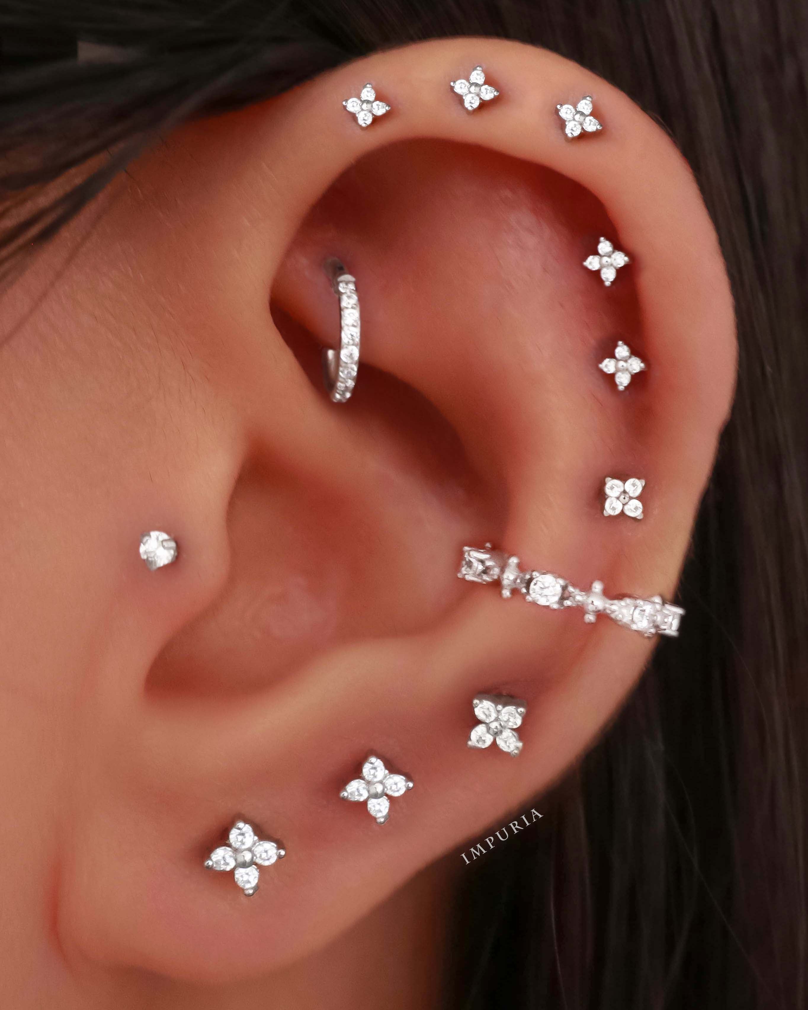 All Around Cartilage Helix Ear Piercing Earring Studs - Crystal Pave Rook Tragus Conch Cartilage Earring Ring Hoop - www.Impuria.com #earpiercings 