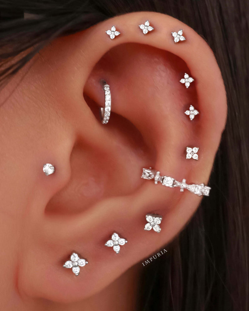 All Around Cartilage Helix Ear Piercing Earring Studs - Crystal Pave Rook Tragus Conch Cartilage Earring Ring Hoop - www.Impuria.com
