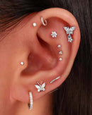Metamorphosis Crystal Butterfly Flower Drop Ear Piercing Earring Stud Set