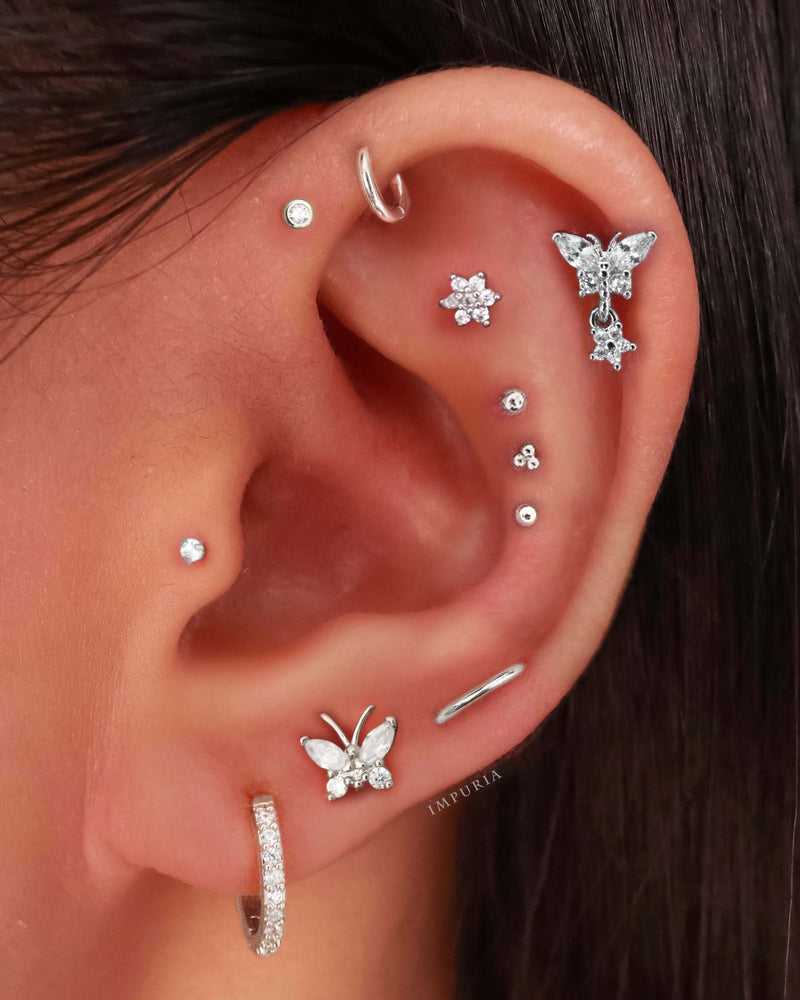Beaded Ball surgical steel cartilage earrings multiple hoop butterfly ear piercing jewelry ideas for curated ears - www.Impuria.com