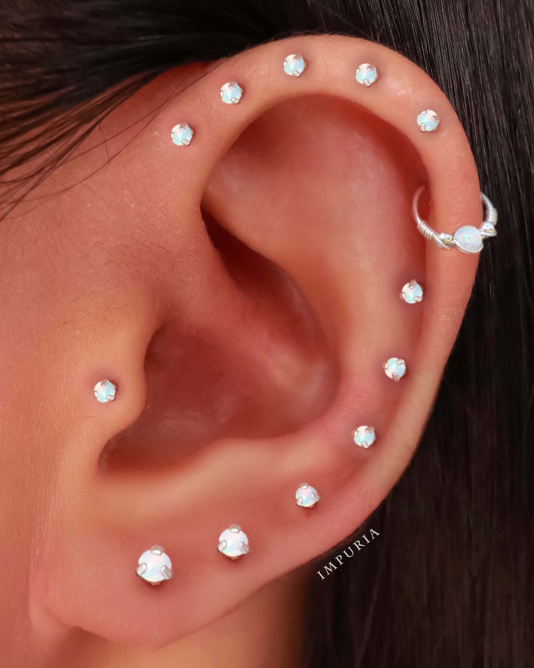 Cute Opal Multiple Ear Piercing Jewelry Ideas Wire Wrapped Opal Ball Ear Piercing Ring Hoop Clicker for Cartilage Helix Conch Tragus Rook Piercings - www.Impuria.com
