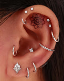 Simple Bohemian Boho Ear Piercing Jewelry Ideas for Women with Ear Tattoo- Crystal Pave Cartilage Helix Tragus Conch Rook Earring Ring Hoop - Ideas para perforar la oreja - www.Impuria.com