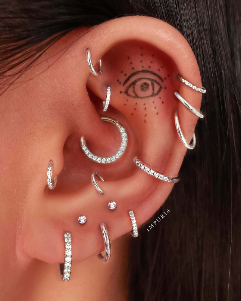 Glitter Crystal Pave Eternity Ear Piercing Ring Hoop Clicker
